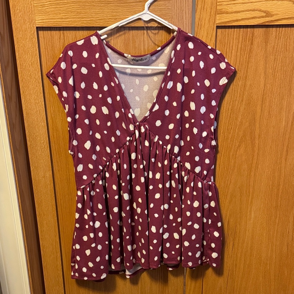 Burgundy and White Polka Dot Blouse